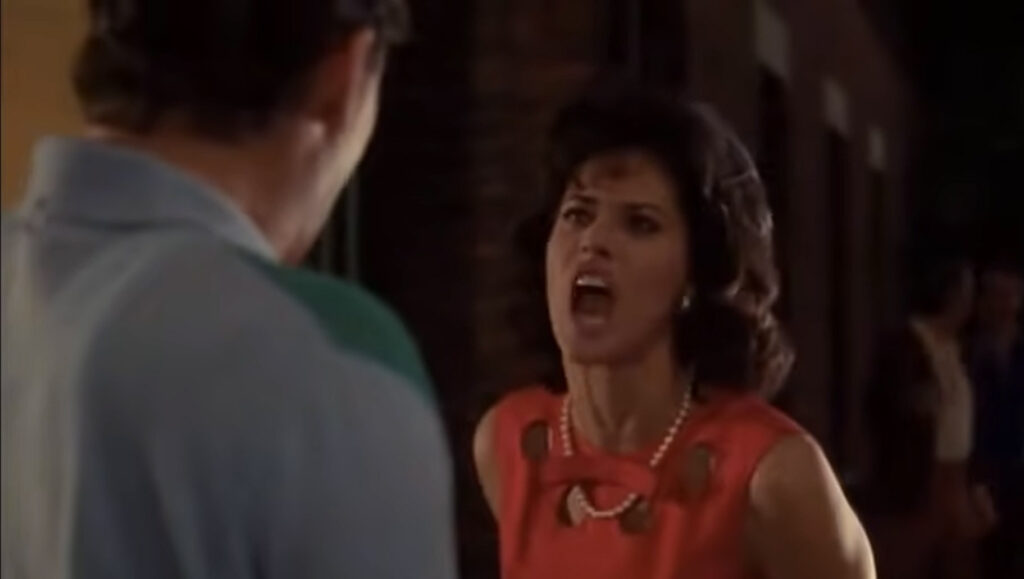 Karen Hill played by Lorrain Bracco confronting Henry Hill (Ray Liotta) in the movie Goodfellas.