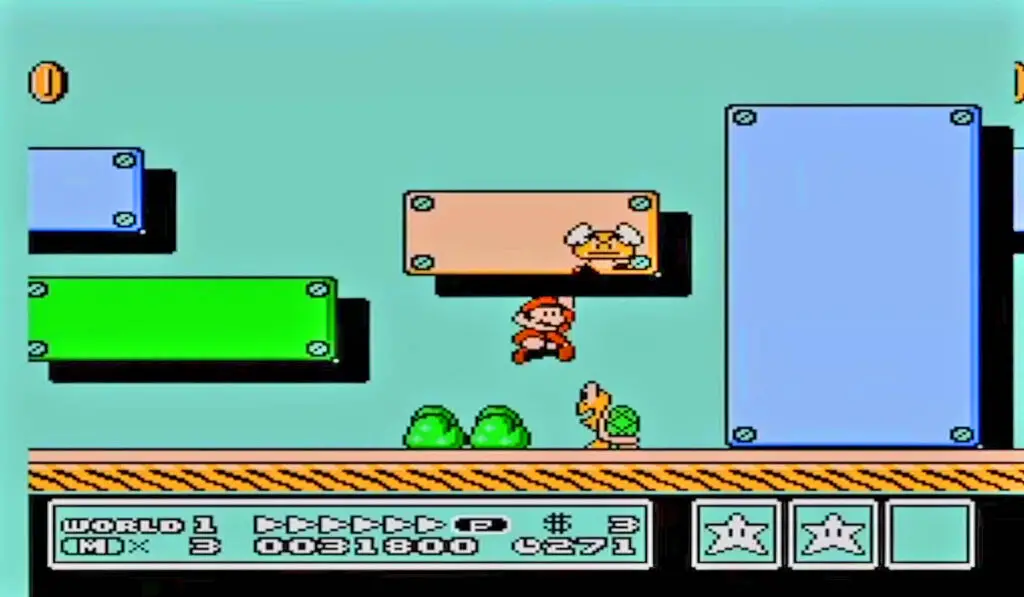 One of the scenes in the video game, Mario 3.