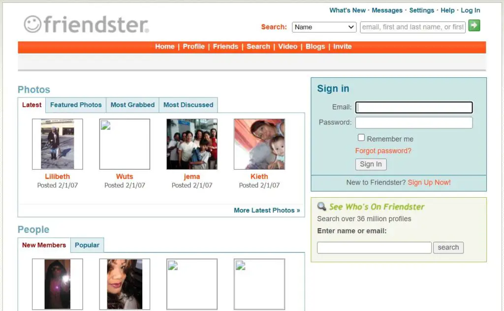 Friendster.com viewed using Wayback Machine.