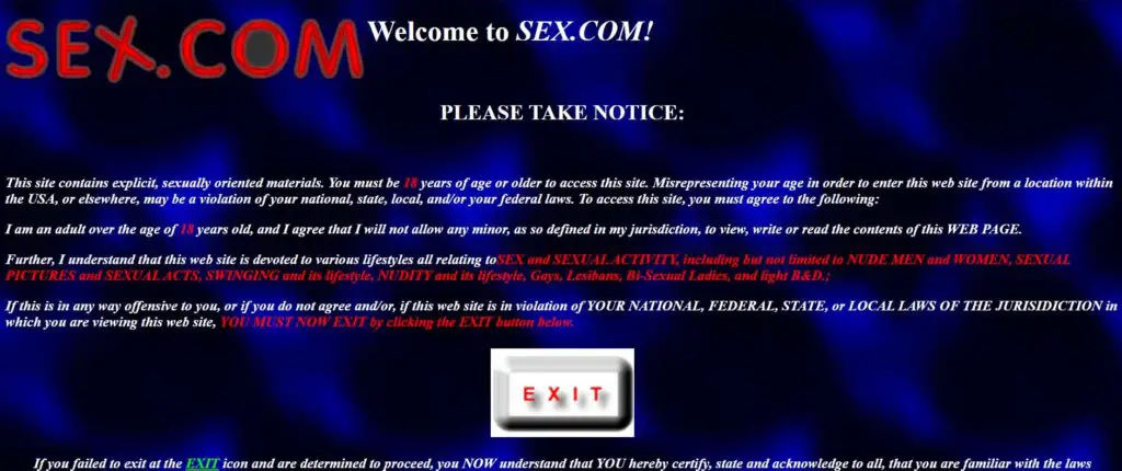 Looking back at Sex.com which is the first porn site in the history of the internet.