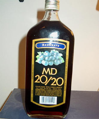 A bottle of MD20/20 liquor.