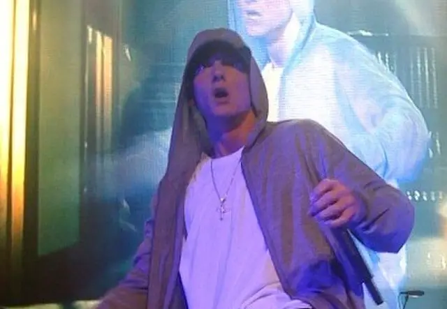 Eminem performing on stage during his Hong Kong tour.