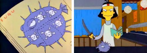 Simpsons character preparing a fugu food.