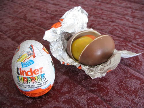 Kinder surprise eggs with toys inside.