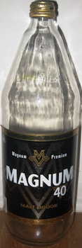 A bottle of Magnum 40 malt liquor drink almost empty.