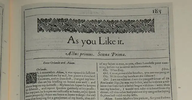 A page of the book As You Like It by Shakespeare.
