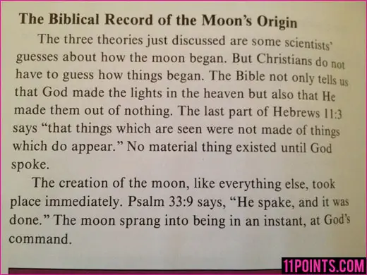 The Biblical record of the moon's origin.