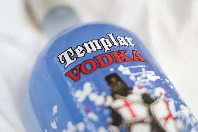 A light blue bottle of Templar Vodka.