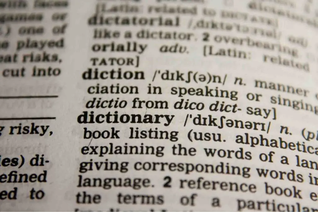 Dictionary page with definitions.
