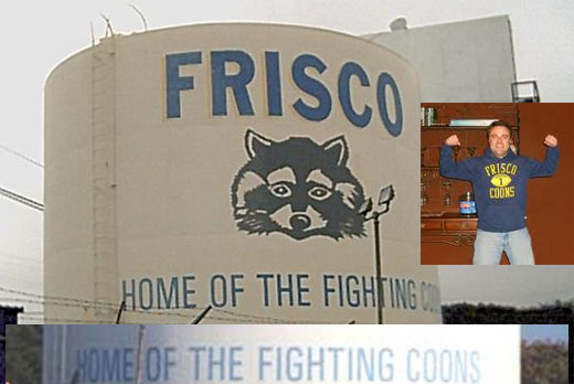 A silo painted with an image of a Racoon and the words written, "Home of the Fighting Coons."