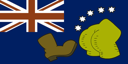 Australian flag featuring a boot kicking a butt (as edited by The Simpsons).
