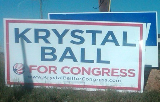 Candidate Krystal Ball running for Congress as shown in her campaign poster.