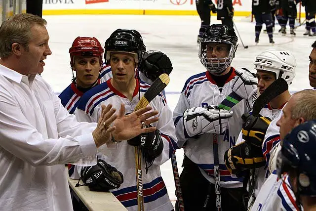 Retired NHL star Marty McSorley coaches a hockey team.