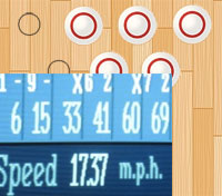 Bowling pin set up with ball speedometer.