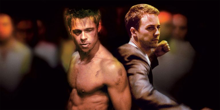 Brad Pitt and Edward Norton in the Fight Club movie poster.