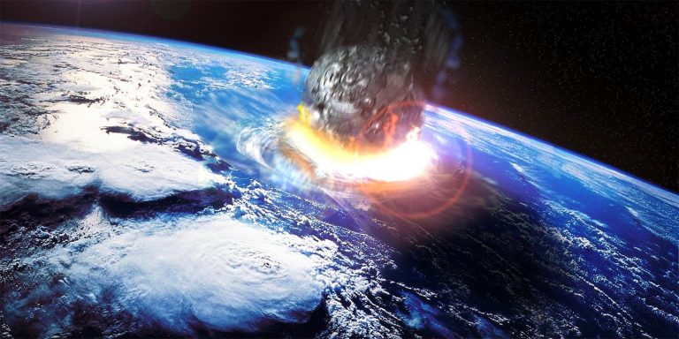 A meteorite hitting the earth as shown in one movie scene.