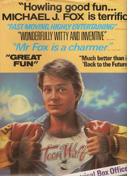 Scott Howard, played by actor Michael J. Fox, in the poster of the 1985 movie, Teen Wolf.