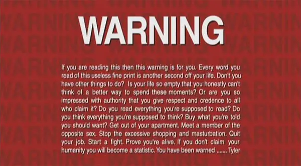 An FBI Warning in the Fight Club movie with different text than you normally see.