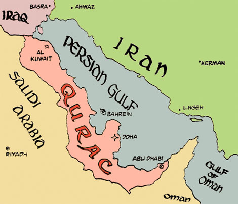 Map of Qurac in the Arabian Sea region featured in Superman movie.