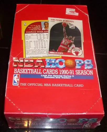 A box of NBA Hoops Basketball Cards 1990-1991 Seasons.