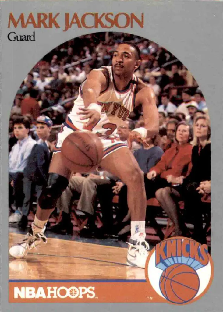 NBA player Mark Jackson passing the ball in this hoops card.