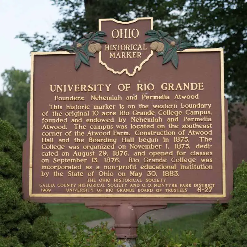 Historical marker of University of Rio Grande - Rio Grande, Ohio. Not to be confused with Rio Grande in Brazil.