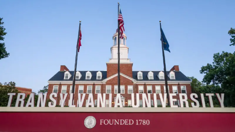 Front building and flag poles of Transylvania University.